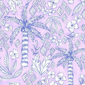 Tropical Dreams - LARGE SCALE- Palm tree Haven in soft lilac & Blue