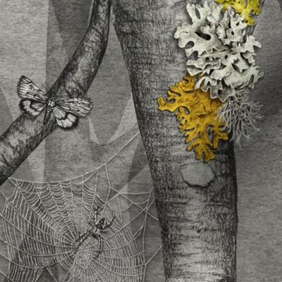 Lichen, Trees, Birds and Moths in Yellow, Orange & Gray