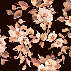 Romantic Serenade Floral Blooms- Elegant  Brown