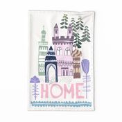 Wall hanging + Tea Towel Block print Home lilac