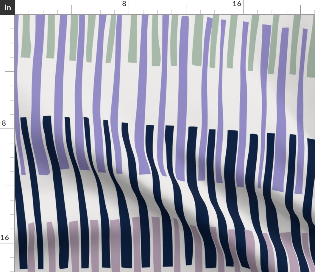 Block print geometrics stripes lilac blue - L