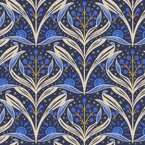 [L] ‘Sunshine Wattle’ Historical Vintage Floral Pattern - Midnight Blue #P240091
