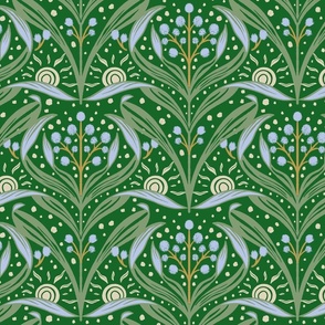 [L] ‘Sunshine Wattle’ Historical Vintage Floral Pattern - Vintage  Green #P240092