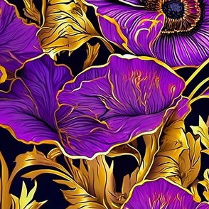 dramatic poppies xlarge scale purple and gold