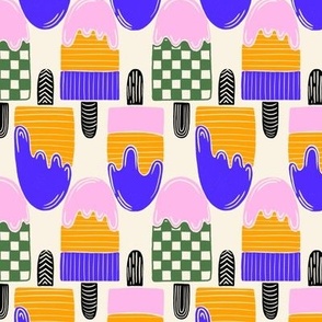 GEOMETRIC POPSICLES | 9" | Super fun vibrant checkers and lines in Pink, Electric Blue, and Moss Green