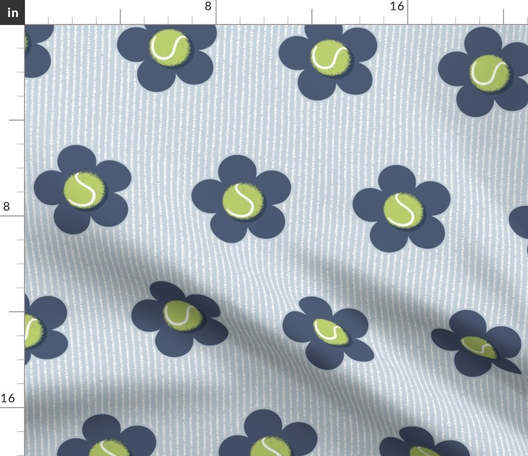 Tennis Flower Tight Polka Dot - Green Ball - Navy Flower - Oxford Blue Pin Stripe - Large