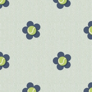 Tennis Flower Loose Polka Dot - Green Ball - Navy Flower - Green Pin Stripe - Large