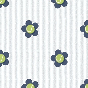 Tennis Flower Loose Polka Dot - Green Ball - Navy Flower - White and Blue Pin Stripe - Large