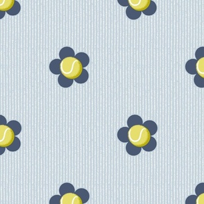 Tennis Flower Loose Polka Dot - Yellow Ball - Navy Flower - Oxford Blue Pin Stripe - Large