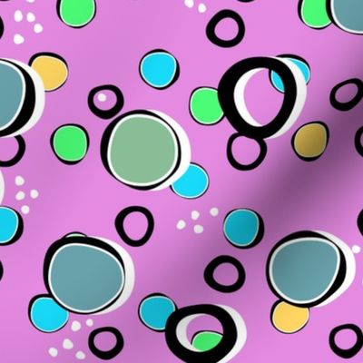 Children's cheerful pattern in multi-colored spots and polka dots