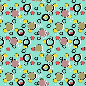 Children's cheerful pattern in multi-colored spots and polka dots