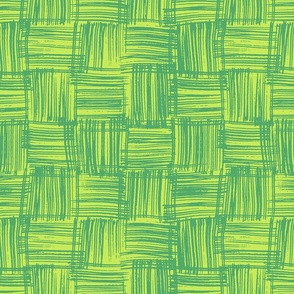 Hand Drawn Doodle Basket Weave, Tree Frog Green and Acid Green (Medium Scale)