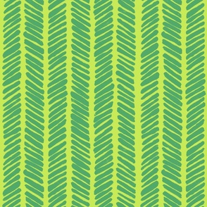 Hand Drawn Doodle Herringbone Stripes, Tree Frog Green and Acid Green (Medium Scale)