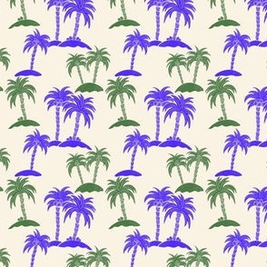 Electric Oasis: Palm Trees in Vibrant Blue and Green - Minimalist Tropical Bliss | Small Scale