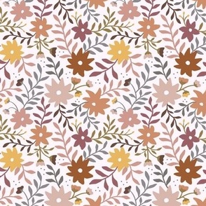 Doodle ditsy floral autumn on light off white background