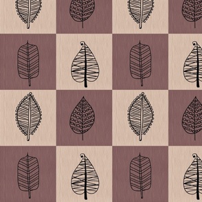 Large scales leaves on checkered background 