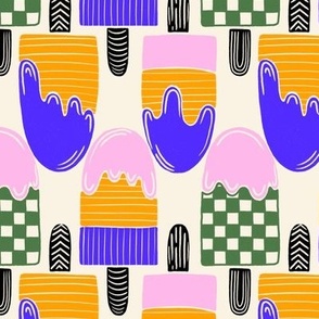 Geometric popsicles | 12" | Super fun vibrant checkers and lines in Pink, Electric Blue, and Moss Green