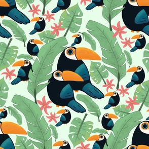 Toucans and Tropical Leaves