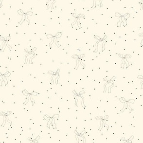 (S) Coquette cream bows on a cream and black polka dot background pattern