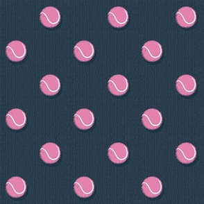 Tennis Ball Polka Dot - Pink on Navy Pinstripe - Large