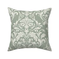 Art Nouveau Damask -Sage Green and White