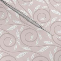 MEDIUM Delicate Hand-drawn Organic Textured Pale Pastel Pink and White Decorative Curliecue Leaves