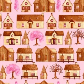 Cozy Village: Rows of Rustic Cottages
