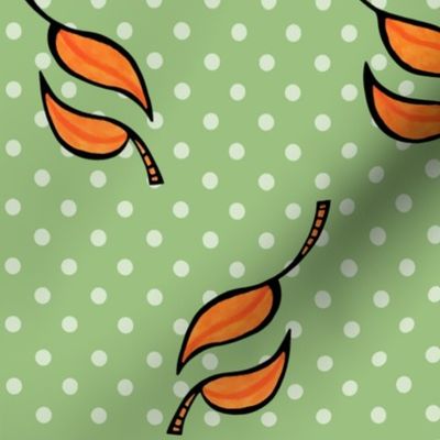 Fall Tango orange on green dark dots