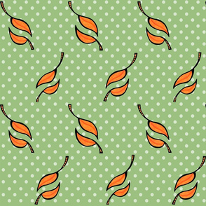 Fall Tango orange on green dark dots