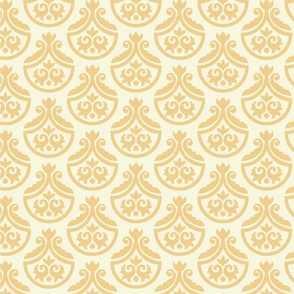 Damask style ornamental seamless pattern in beige and gold