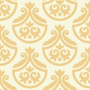 Ornamental damask style seamless pattern in beige and gold