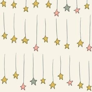 Boho Hanging Stars in Salmon Pink, Sage Green and Goldenrod Yellow on Ivory