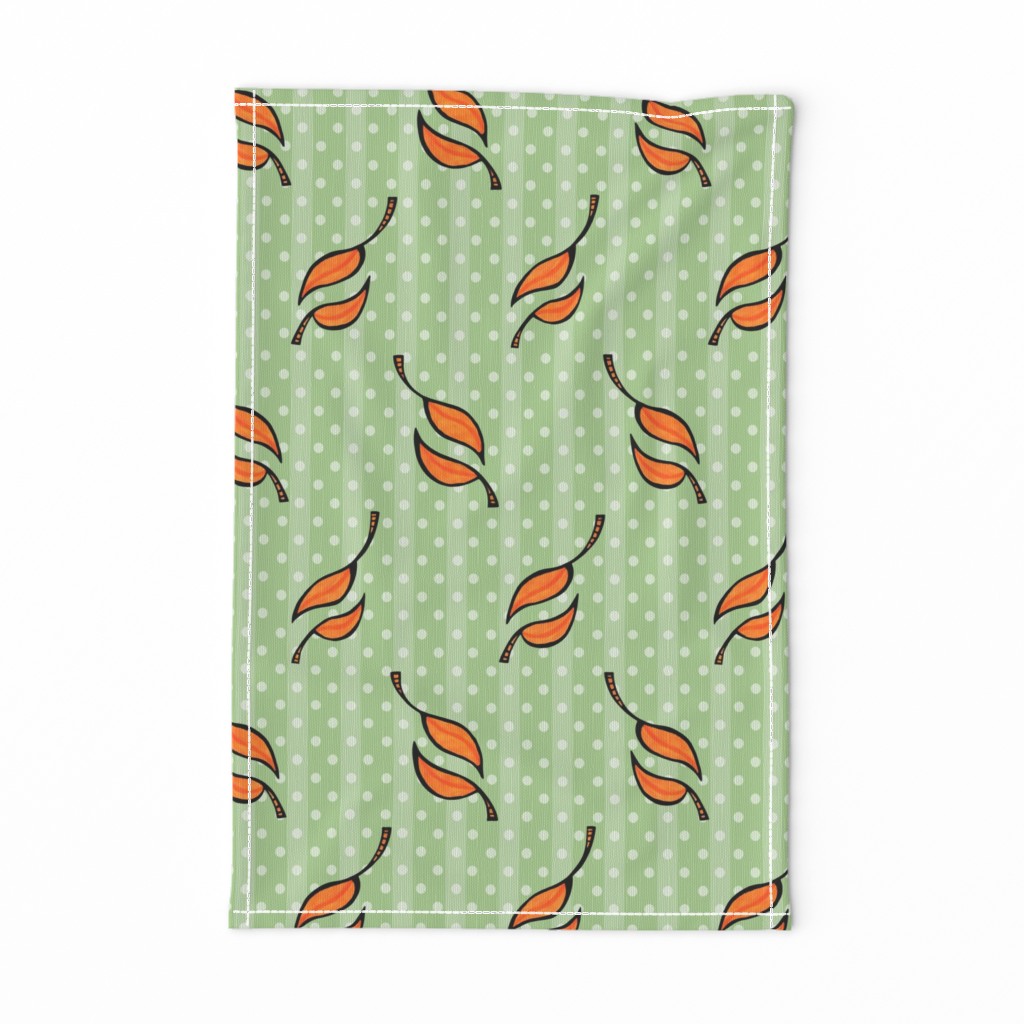 Fall Tango orange on green stripes dots