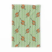 Fall Tango orange on green stripes dots