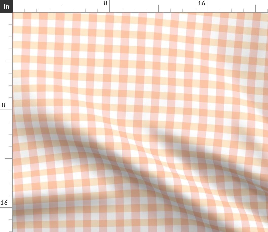 Delicate Peach Pink/Orange and Yellow Abstract Gingham Check Square Grid Coordinate