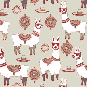 Cool Llamas - Grey + Red +White ( Medium )