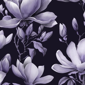 Magnolia Spring Romance Monochrome Purple Large Scale