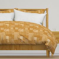 Mandarino Orange Cheater Quilt With Irregular Grid of  Stripes, Dots and Plaid Patterns, Large Scale, Monochromatic Tangerine Orange