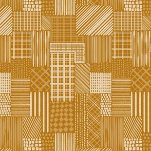 Mandarino Orange Cheater Quilt With Irregular Grid of  Stripes, Dots and Plaid Patterns, Large Scale, Monochromatic Tangerine Orange