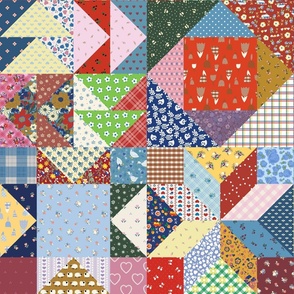 Cottagecore Cheater Quilt in Feedsack Patchwork