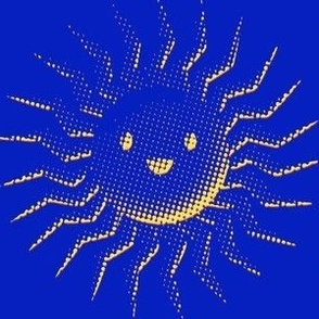 Halftone Smiling Sun Face with Blue Sky