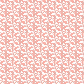 Art Nouveau, mid-century modern, nature, flowers and leaves, white ecru, pink, salmon pink background