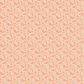 retro, contemporary, orange peach flowers, brown taupe leaves, brown taupe background