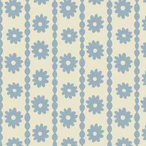 Cute Retro Daisy Chain in Dusty Blue and creamy off-white