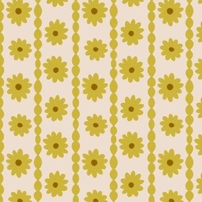 Cute Retro Daisy Chain in Honey Golden Yellow and creamy off-white with brown dot floral centers