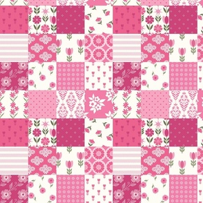 2 1/2 inch pink patchwork cheater quilt