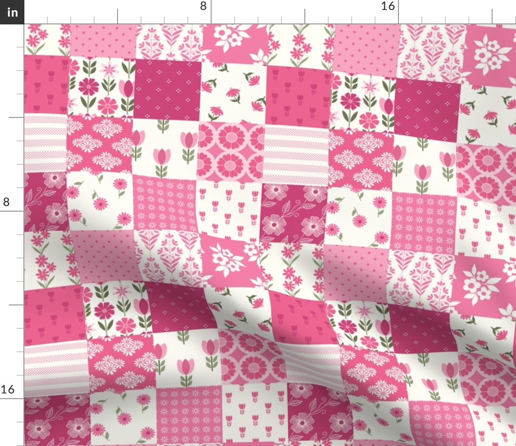 2 1/2 inch pink patchwork cheater quilt