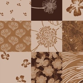3” Pua Kala Hawaii Flower Cheater Patchwork Quilt Brown Earth Tones