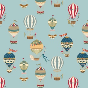 Small Vintage Hot Air Balloons in Sky Blue
