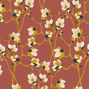 Spring Bloom Magnolia - Terracotta/Rust/Mustard - 20 inch